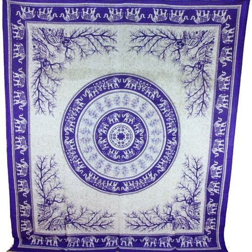 Lila Tiger und Elefanten Mandala Wandteppich