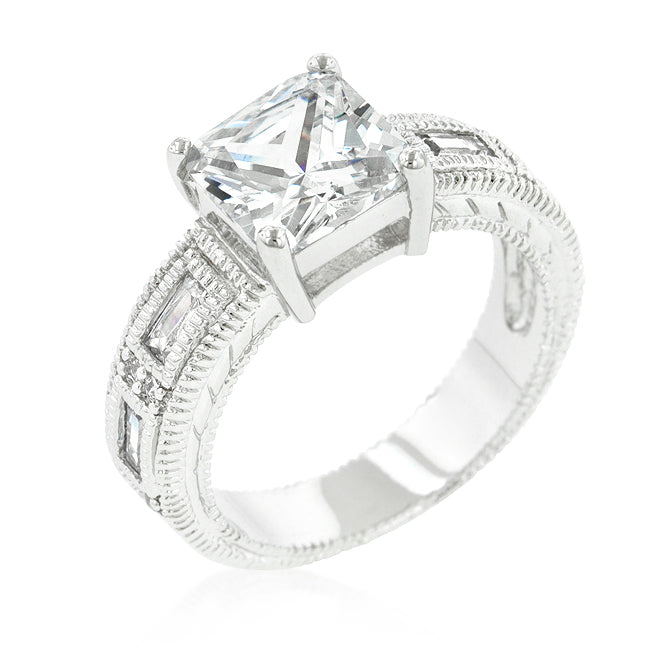 Avera Classic Princess Cut Engagement Ring With Baguette Accents