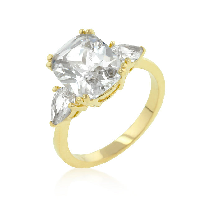 Avera Radiant Cut Engagement Triplet Ring in Gold