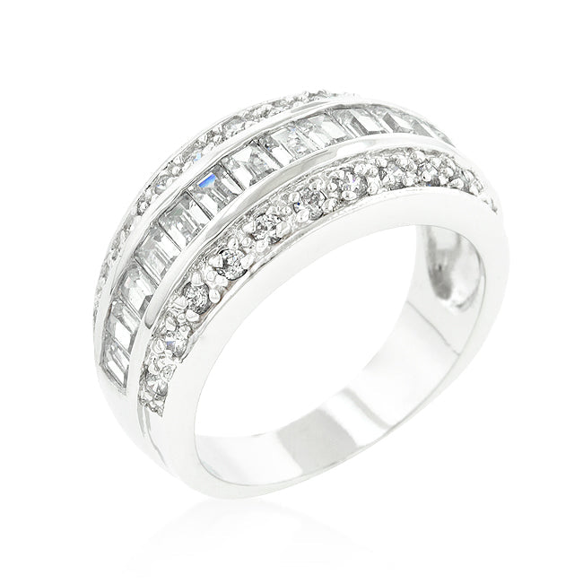 Avera Three-Row Cubic Zirconia Band in Polished Silver