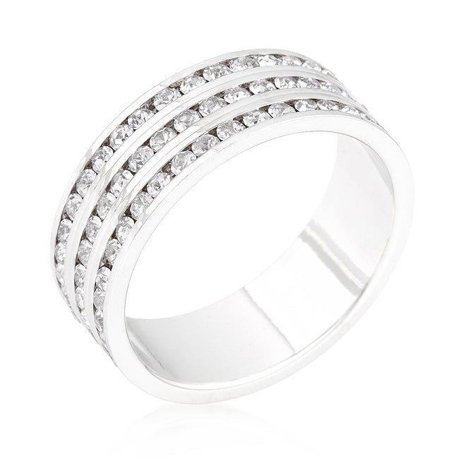 Avera Triple Row Crystal Eternity Band in Silver Tone