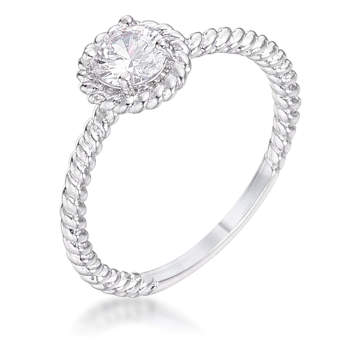 .45Ct Plated Mini Twisted Rope CZ Solitaire Ring
