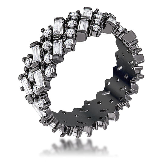 Avera Hematite Cz Alternating Baguette Round Eternity Band