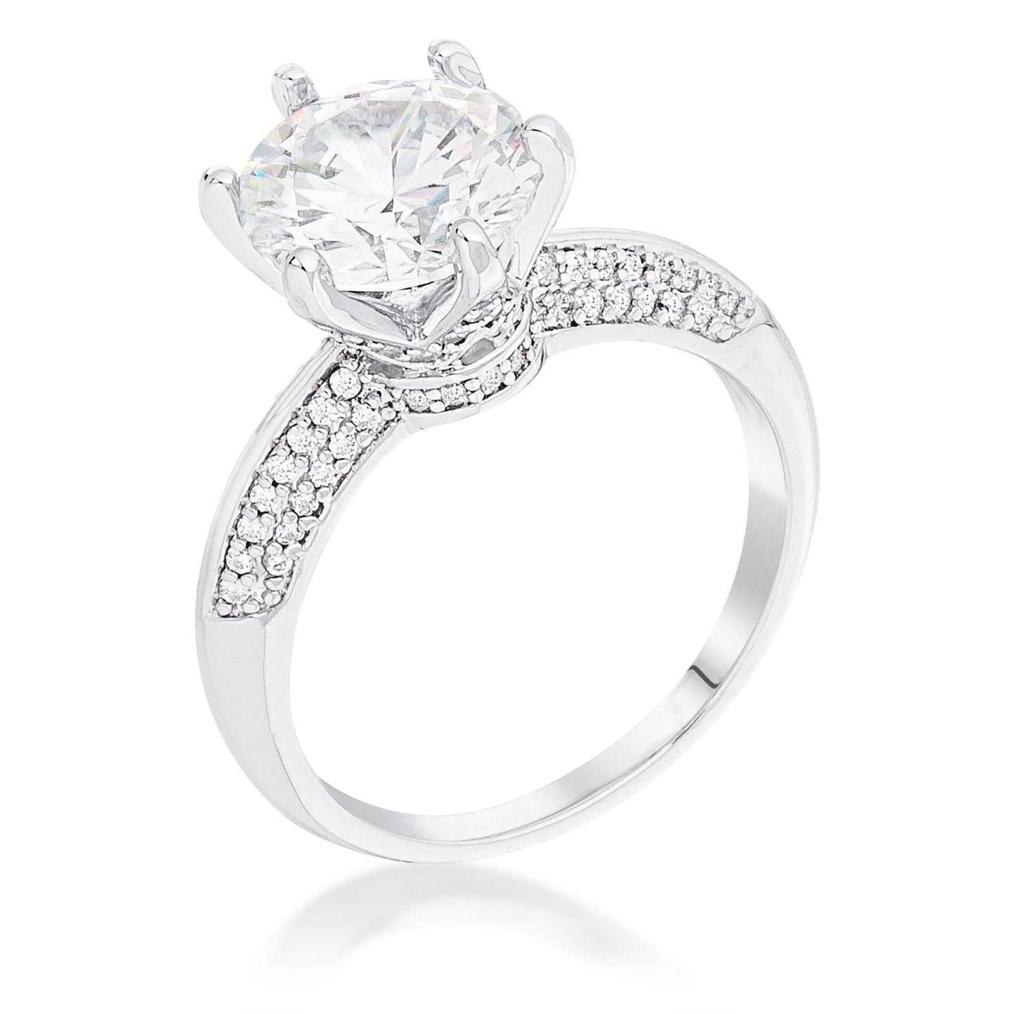 Avera Cz Round Solitaire Quad Micropave Ring In Sterling Silver