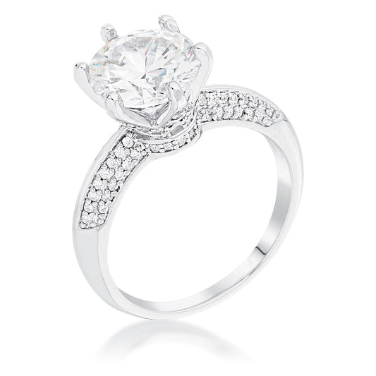 Avera Cz Round Solitaire Quad Micropave Ring In Sterling Silver