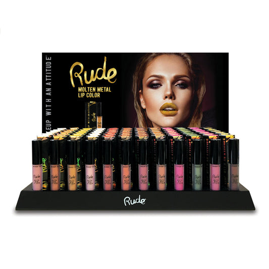 RUDE Molten Metal Lip Color Display-Set, 144 Stück + 12 Tester