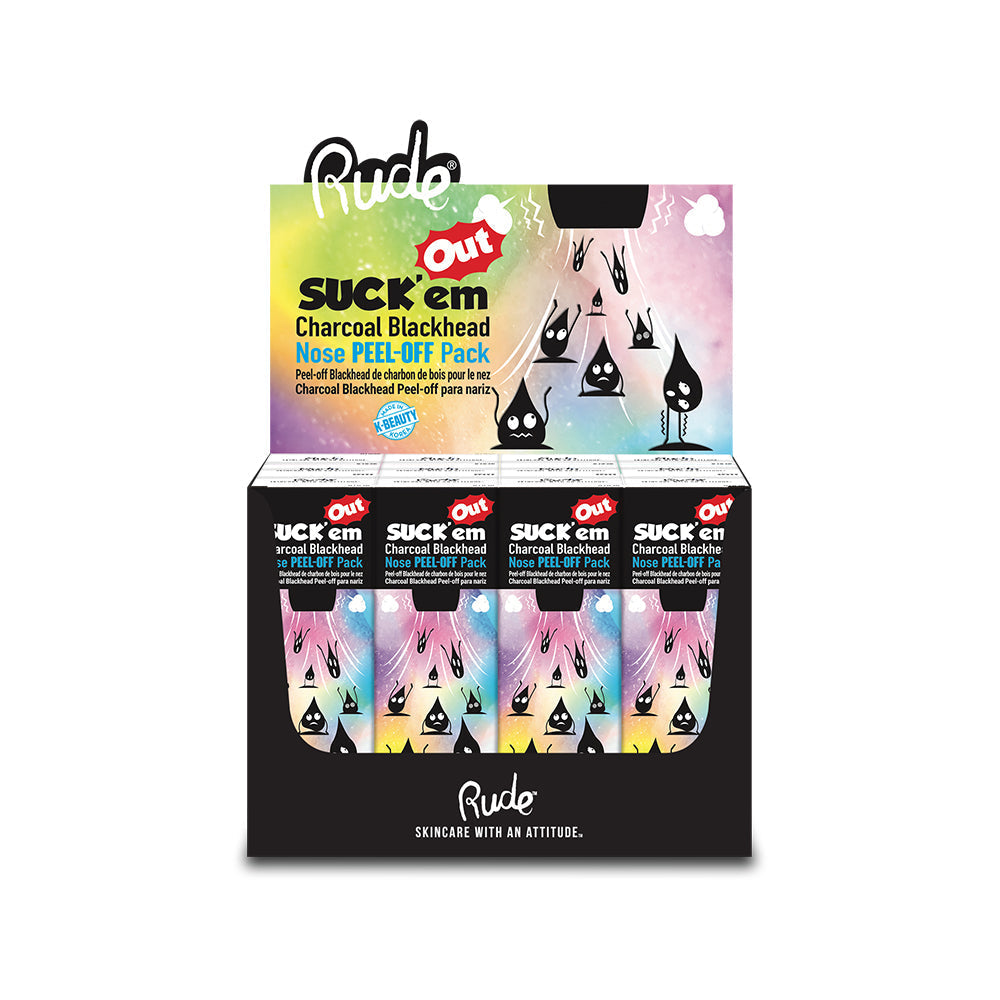 RUDE Suck'em Out Charcoal Blackhead Nose Peel-off Pack Display-Set, 12 Stück