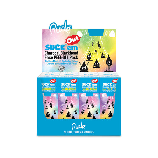 RUDE Suck'em Out Charcoal Mitesser Abziehmasken Display-Set, 12 Stück