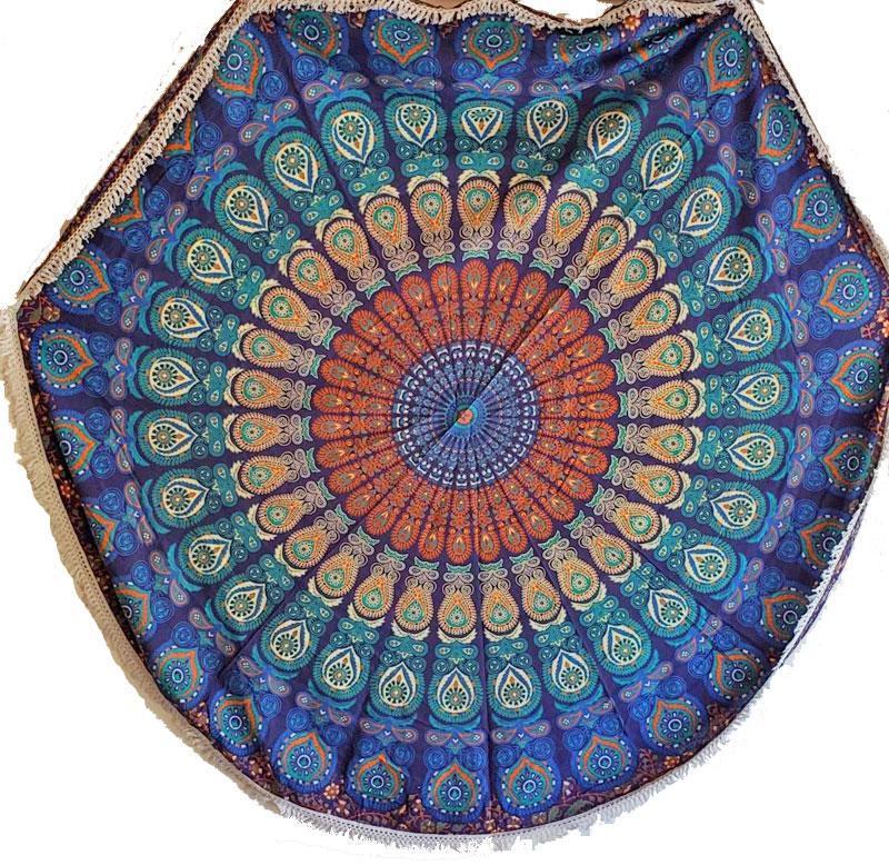 Tapisserie Ronde En Coton Mandala Ambiance Plage Avec Dentelle