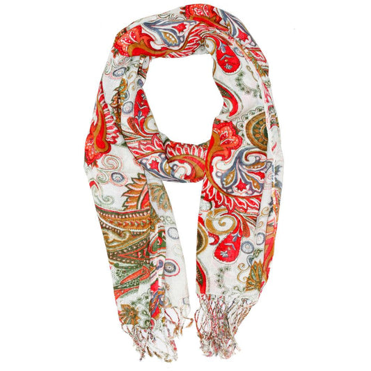 Paisley Floral Tassel Scarf Cotton Viscose 68x28 Inch