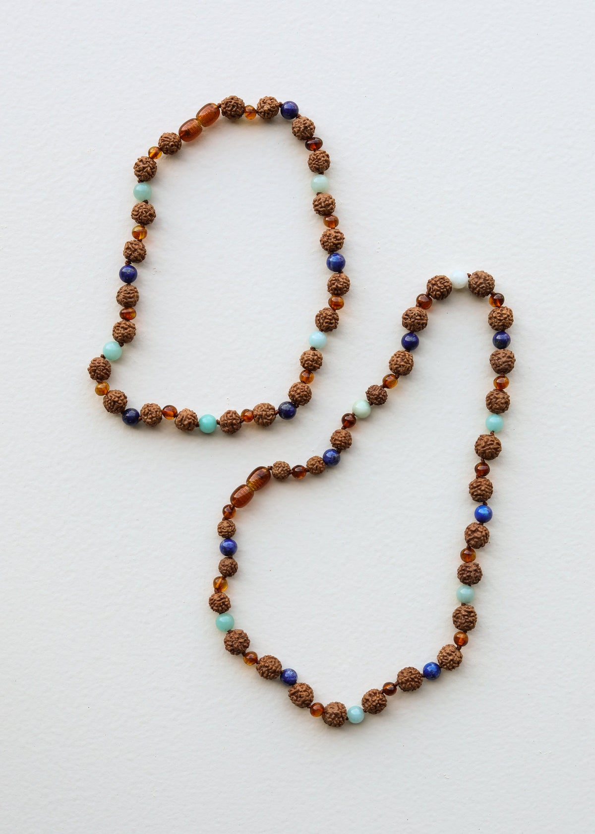 Cognac Ostsee Bernstein + Rudraksha || Amazonit + Lapislazuli || Halsketten-Set