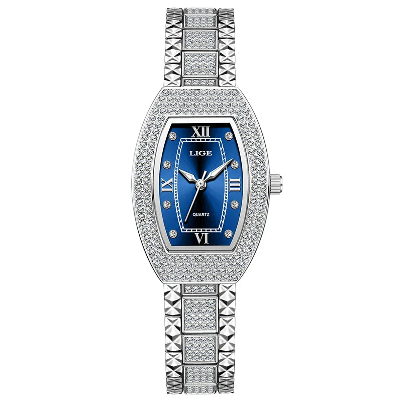 Montre habillée en acier inoxydable avec cristaux et diamants pour femme
