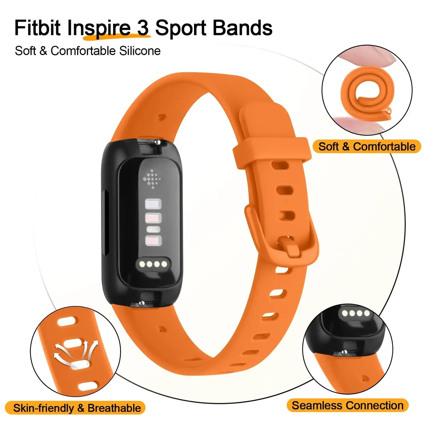 Fitbit Inspire 3 Silikonarmband – Weiches wasserdichtes Armband