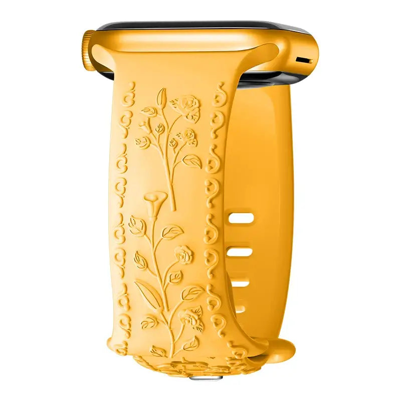 Bracelet en silicone Apple Watch - Gravure florale - Design élégant