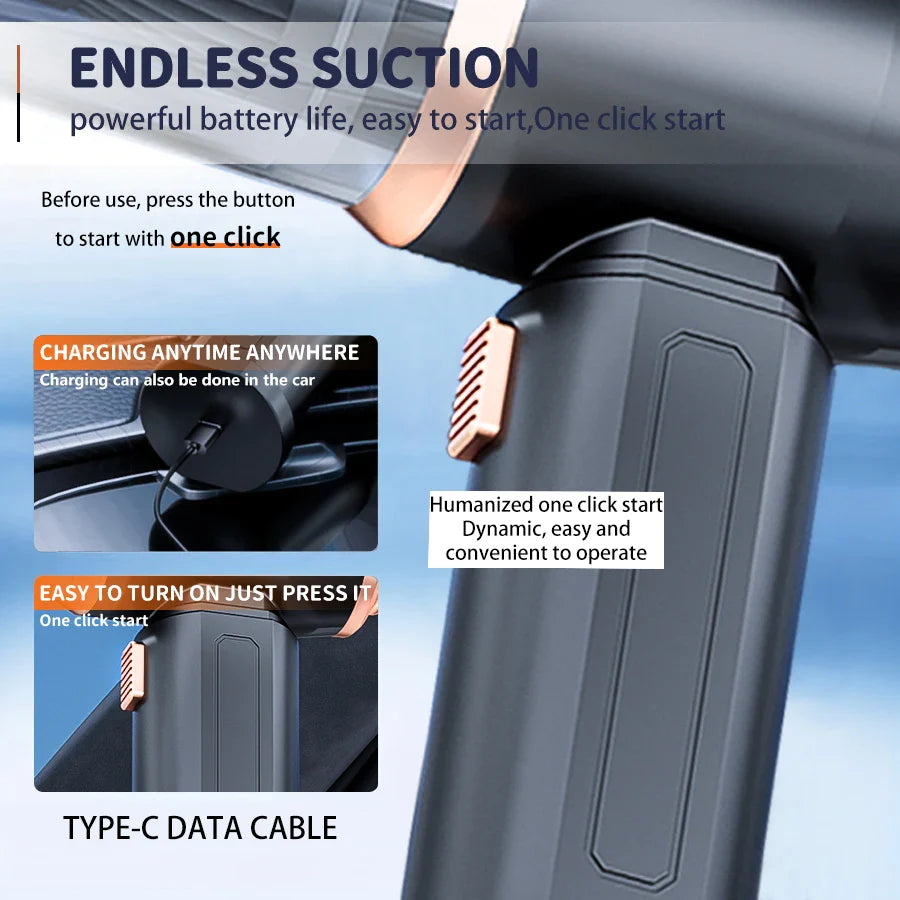 Wireless Portable Car Vacuum Cleaner & Air Duster – Strong Suction, Handheld Mini Blower