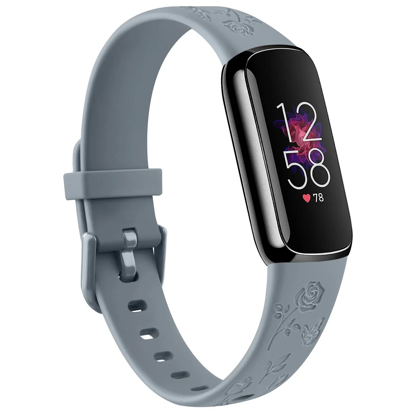 Bracelet Fitbit Luxe en TPU gravé de fleurs - Doux et confortable