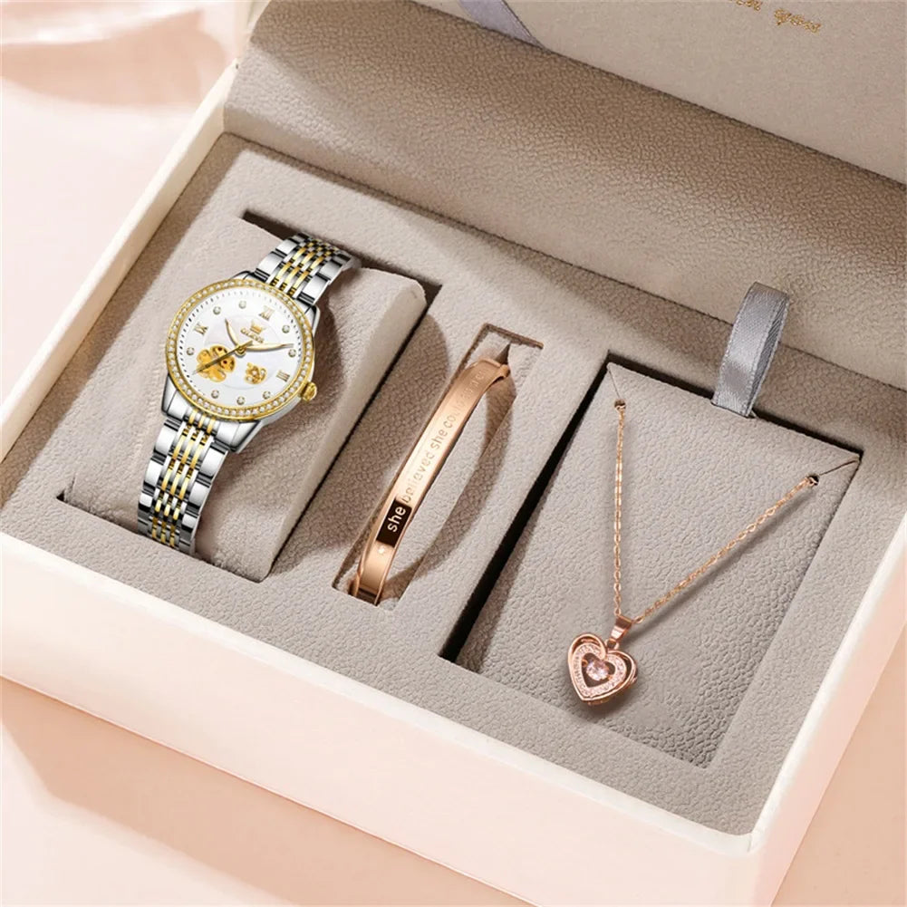 Montre squelette automatique pour femme avec bracelet jubilé