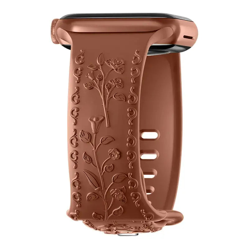 Bracelet en silicone Apple Watch - Gravure florale - Design élégant