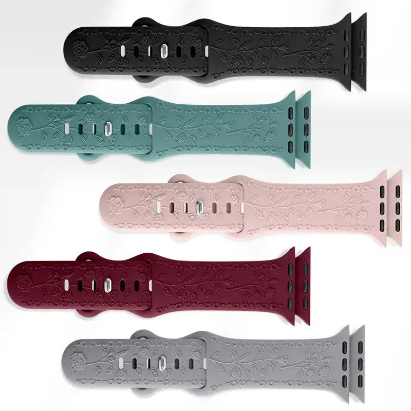 Bracelet en silicone Apple Watch - Gravure florale - Design élégant
