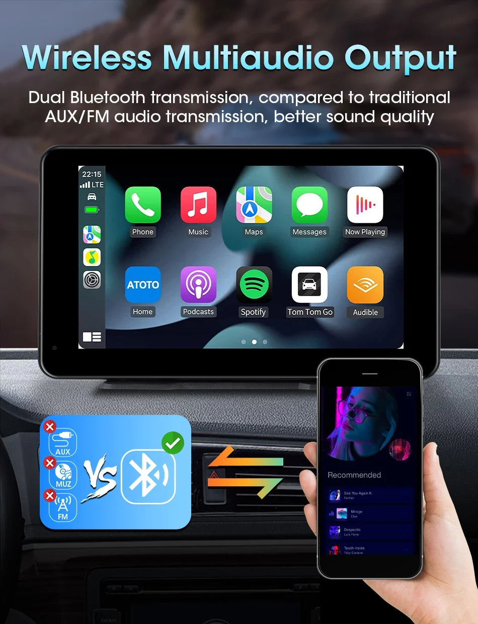 Portable Wireless CarPlay & Android Auto Screen – Size & DVR Options