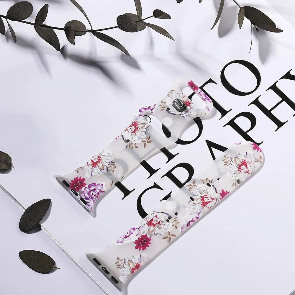 Apple Watch Silikonarmband – Blumenmuster – Weich und bequem