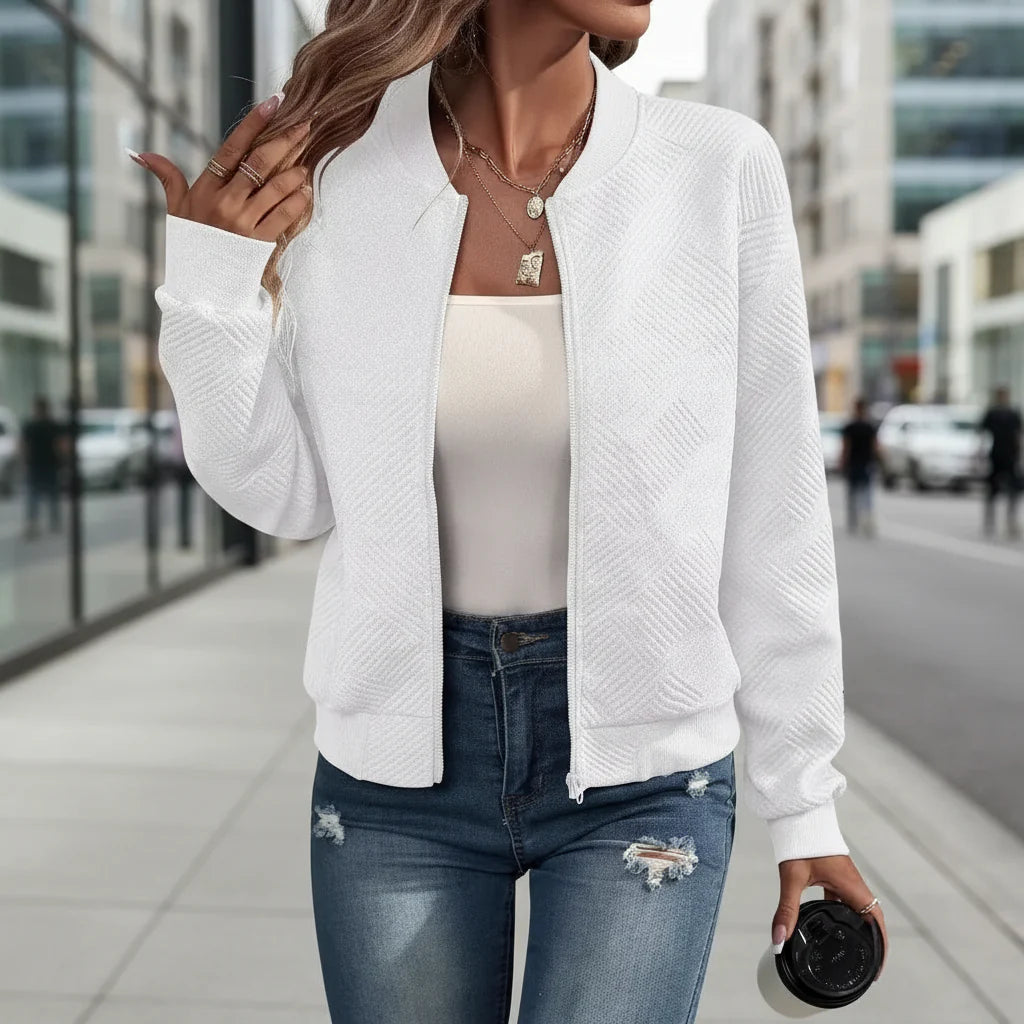Women’s Solid-Color Zipper Stand-Collar Jacket