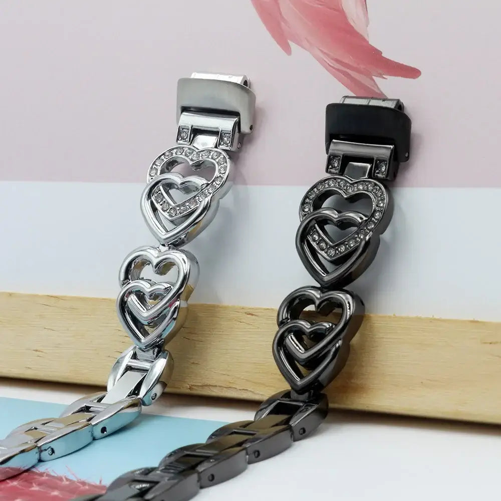 Bracelet Fitbit Inspire 3 en acier, motif cœur – Élégant bracelet en acier inoxydable