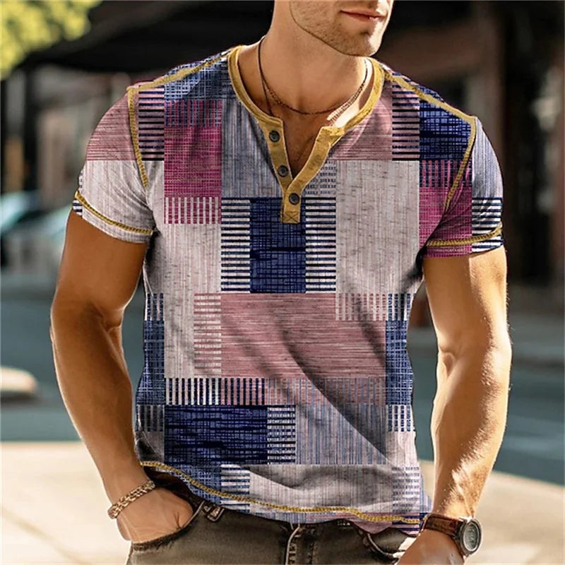 Summer 3D Printed T Shirt, Men’s Retro Patchwork, Cool Breathable, Short Sleeve, Trendy Casual, Oversized Top