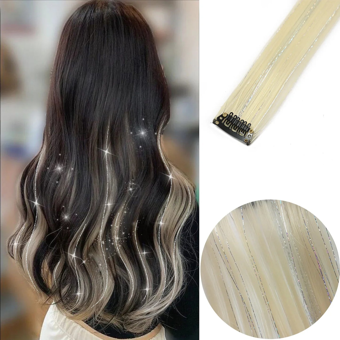 Clip in Hair Extensions 6pcs/pack Colored Party Highlights 22 inches Multi-colors Straight Hair Synthetic Hairpieces Purple Pink