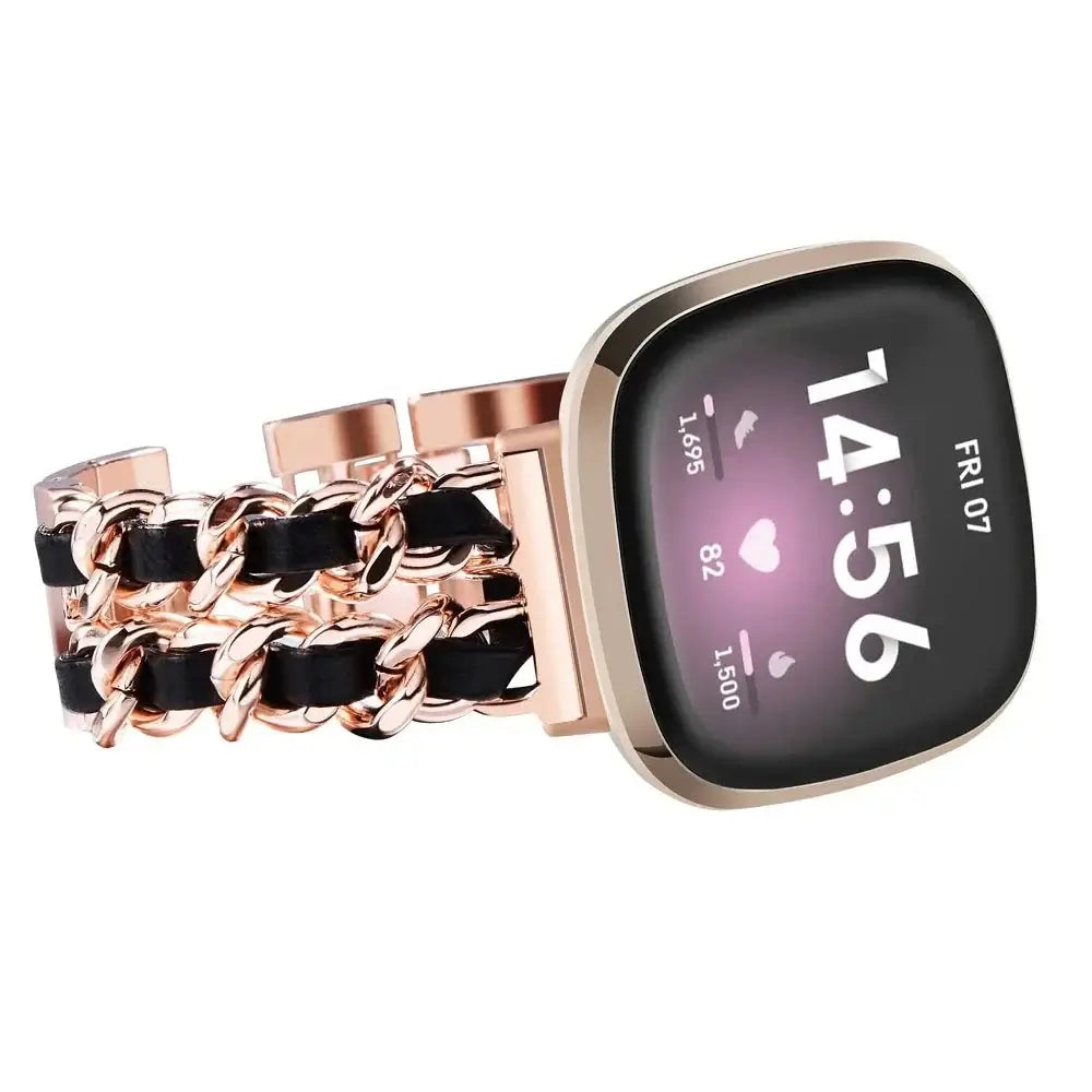 Fitbit Versa & Sense Leder-Metallarmband – Luxuriöses Design
