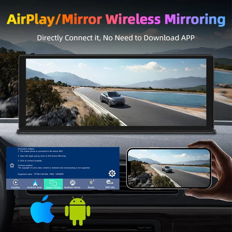 Portable Wireless CarPlay & Android Auto Screen – Size & DVR Options