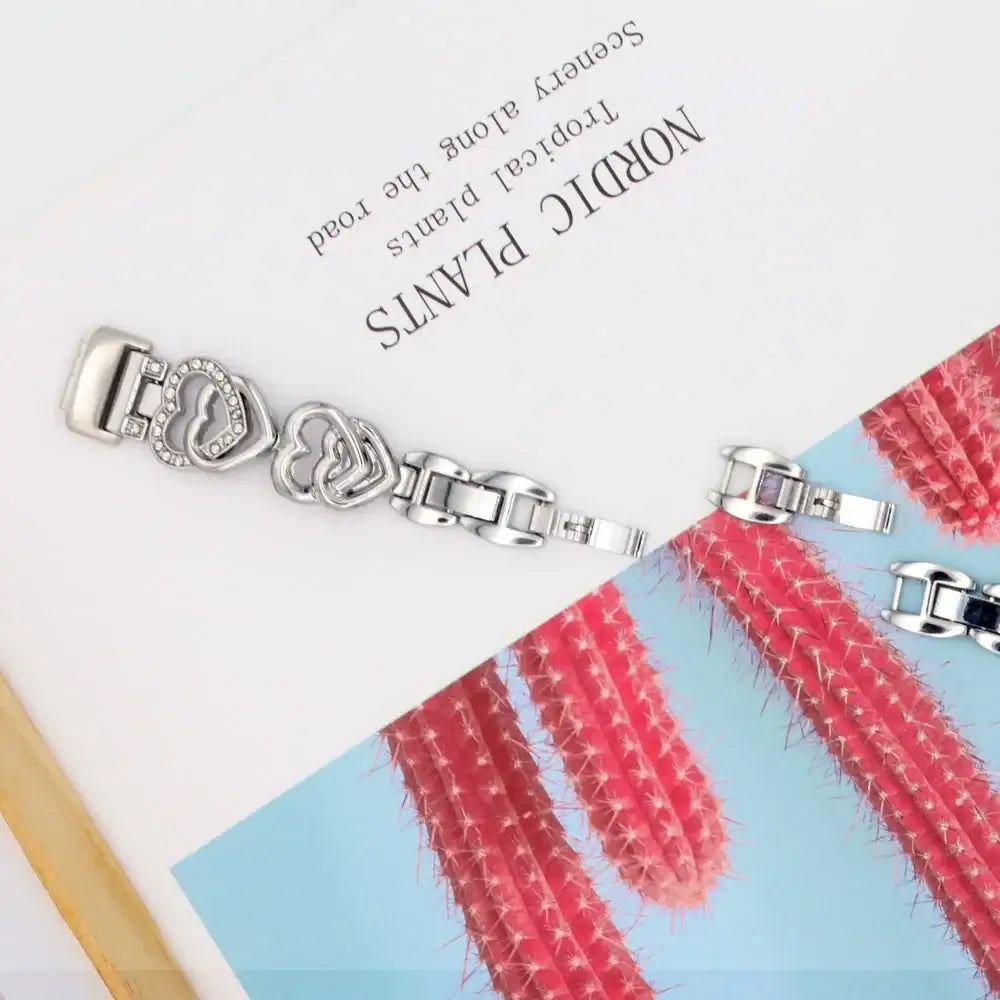 Bracelet Fitbit Inspire 3 en acier, motif cœur – Élégant bracelet en acier inoxydable