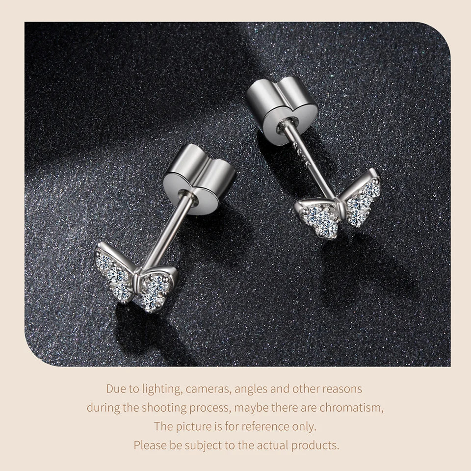 Boucles d'oreilles clous trèfle papillon en moissanite, argent 925, taille diamant, cadeau de mariage