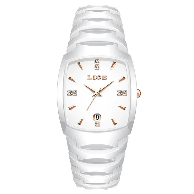 Montre fine lumineuse en acier inoxydable or rose pour femme avec date
