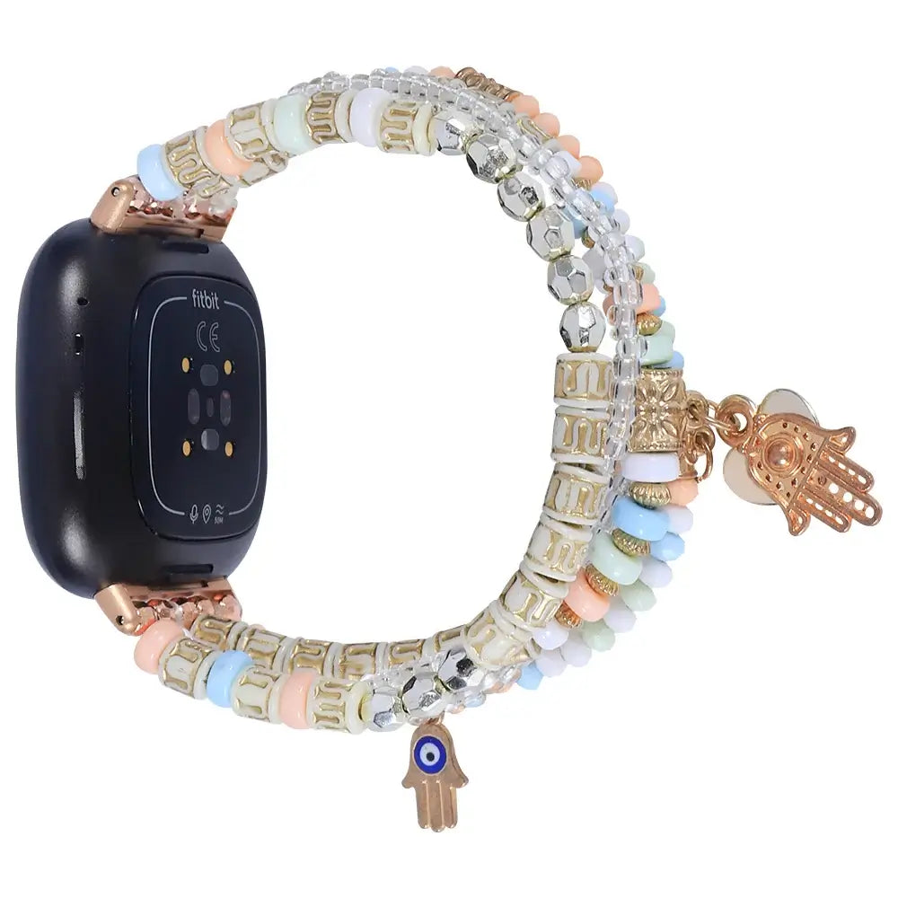 Bracelet élastique perlé Fitbit Versa & Sense - Style bohème chic