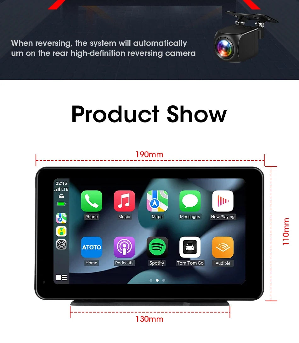 Portable Wireless CarPlay & Android Auto Screen – Size & DVR Options