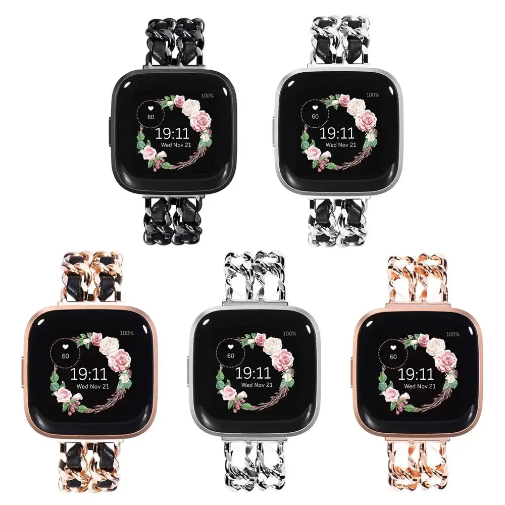 Fitbit Versa & Sense Leder-Metallarmband – Luxuriöses Design