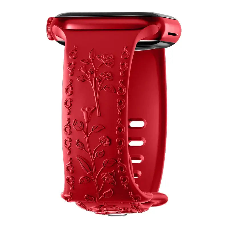 Bracelet en silicone Apple Watch - Gravure florale - Design élégant