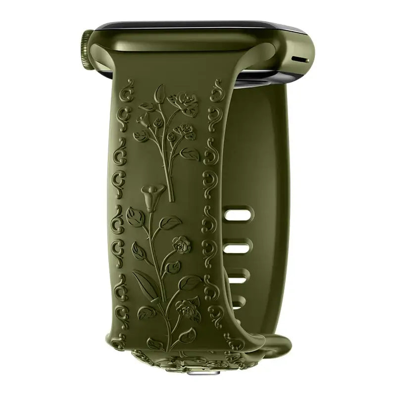 Bracelet en silicone Apple Watch - Gravure florale - Design élégant