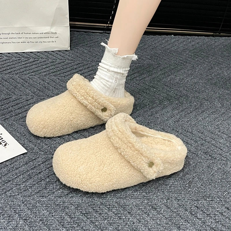 🩴 Winter Cotton Drag Outside Flat Fluffy Slippers