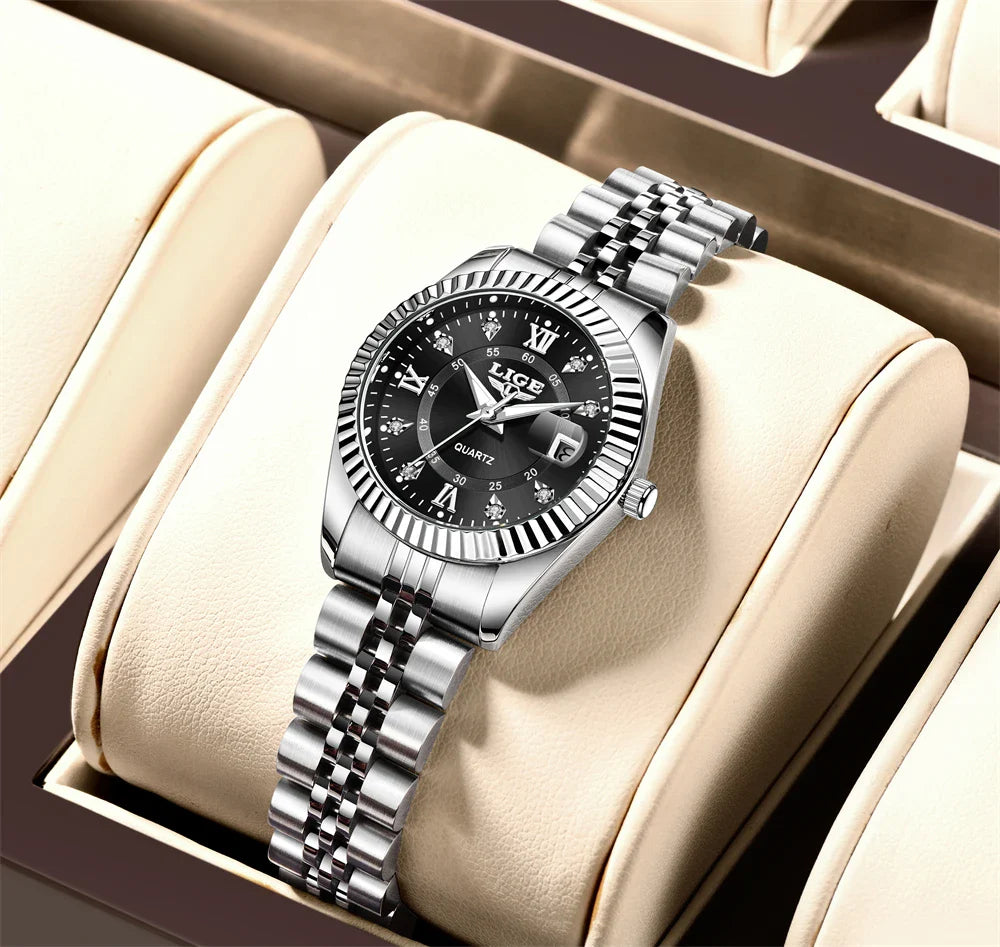 Damen-Edelstahl-Zweifarb-Datumsanzeige-Uhr Elegant Quarz