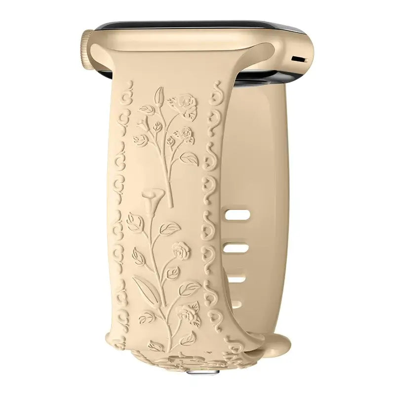 Bracelet en silicone Apple Watch - Gravure florale - Design élégant