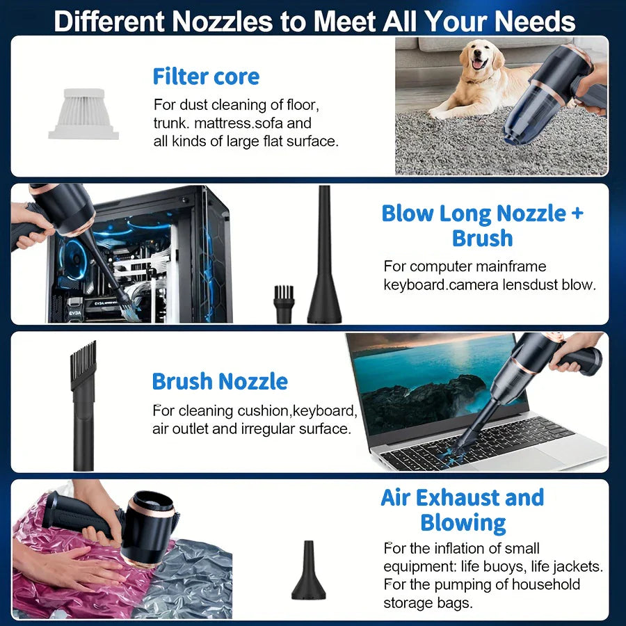 Wireless Portable Car Vacuum Cleaner & Air Duster – Strong Suction, Handheld Mini Blower