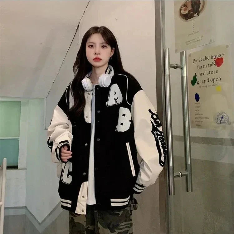 Y2K Oversized Lamb-Wool Bomber Jacket Women