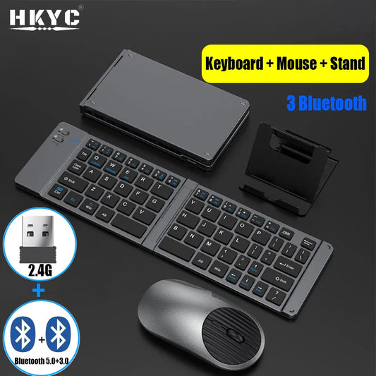 HKYC Wireless Bluetooth & 2.4G Keyboard and Mouse Set – Foldable, Ergonomic, Multi-Device