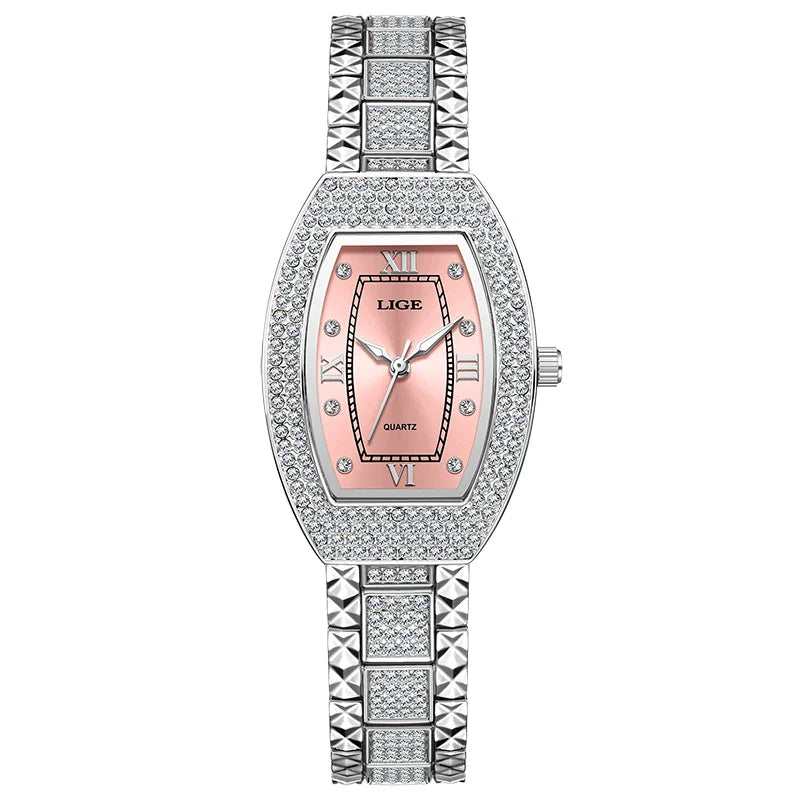 Montre habillée en acier inoxydable avec cristaux et diamants pour femme