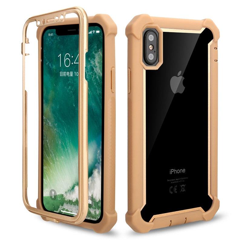 Heavy Duty Shockproof Phone Case For iPhone 14 13 12 Soft Transparent Back Cover Full-Body Clear Bumper Case with Built-in Screen Protector For iPhone