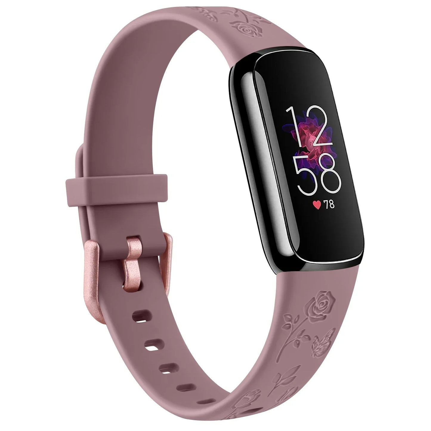 Bracelet Fitbit Luxe en TPU gravé de fleurs - Doux et confortable
