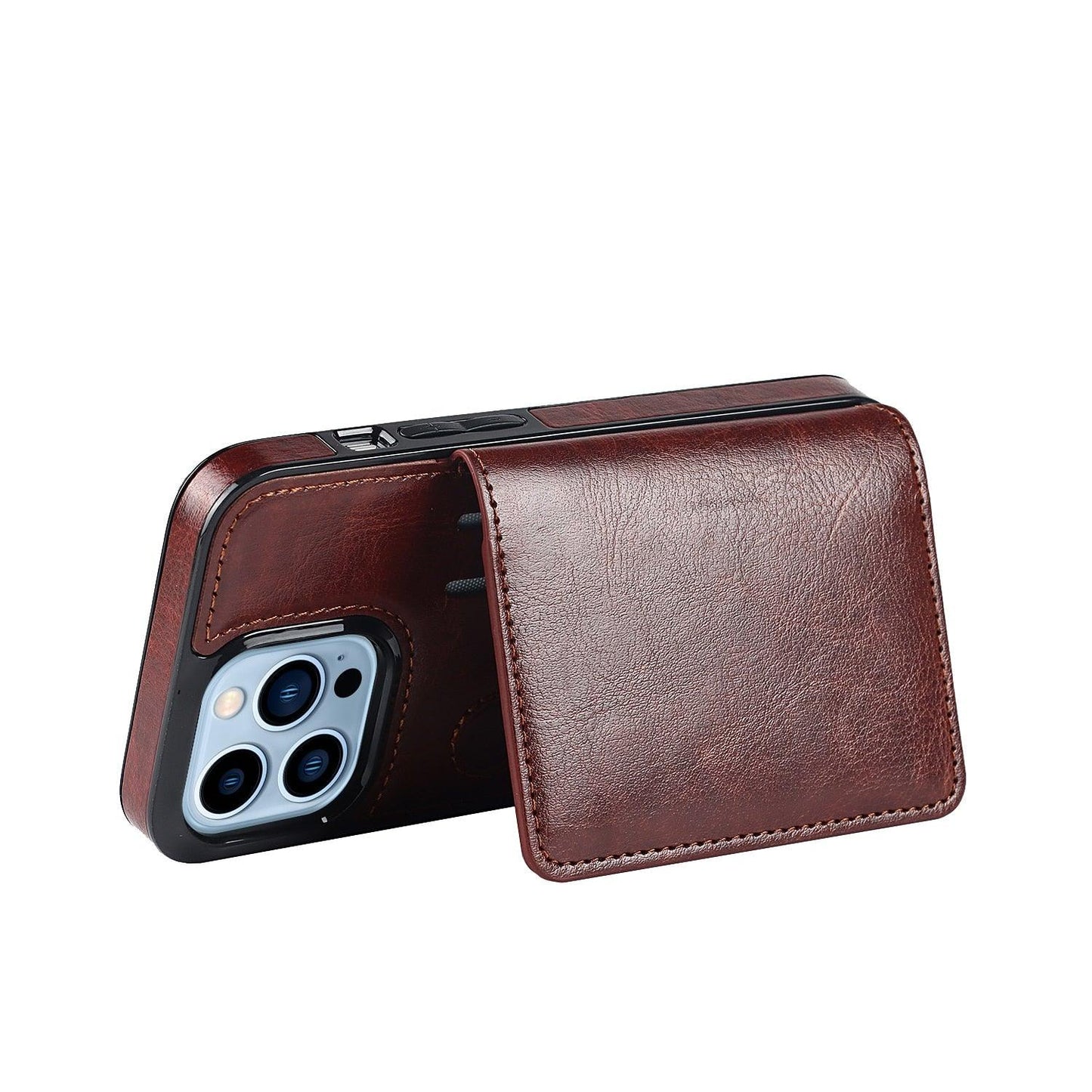 Leather Phone Cover For iPhone 13 Pro Max 12 Mini 11 XS Max XR X Luxury Brown Card Holder Protection Case Luxury Back Cover Wallet Case For Cards 3 Compartments Card Holder for Women