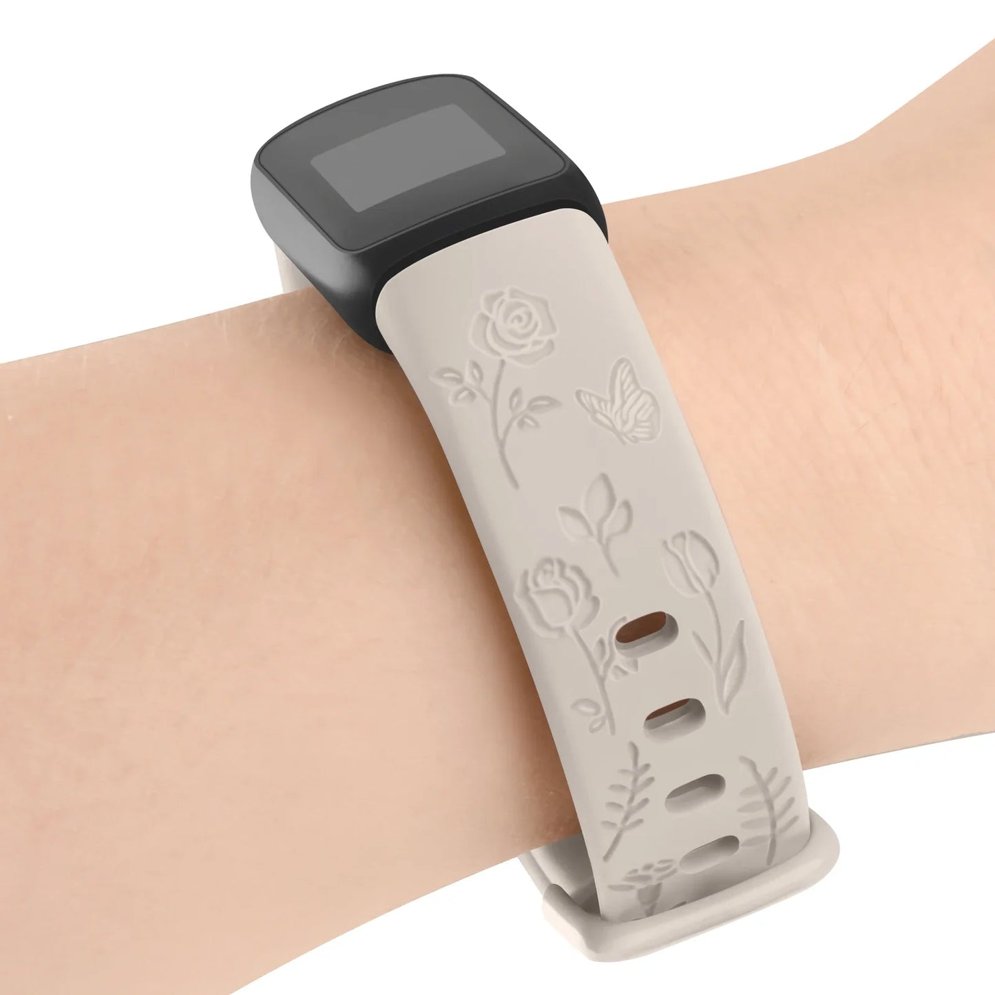 Bracelet Fitbit Luxe en TPU gravé de fleurs - Doux et confortable